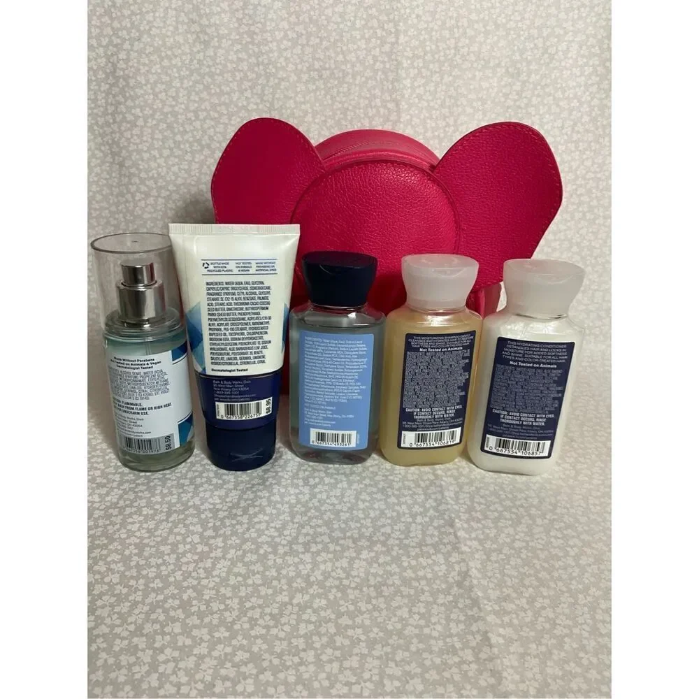 Bath and Body Works Pink Elephant Cosmetic Case  and GINGHAM 5 pc Travel Size